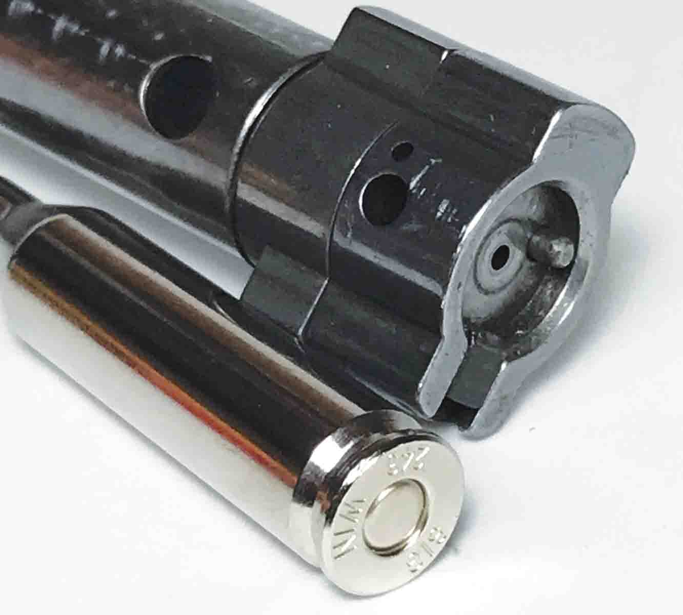 The bolt face is recessed on the Model 110 action and includes a sliding extractor and plunger ejector.